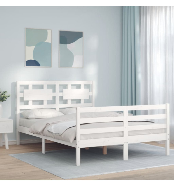 Cadre de lit sans matelas blanc bois massif | Mobilier & Déco