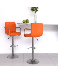 Tabourets de bar lot de 2 orange similicuir | Mobilier & Déco