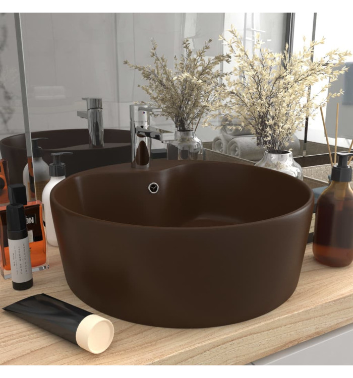 Lavabo avec trop-plein Marron foncé mat 36x13 cm Céramique | Mobilier & Déco