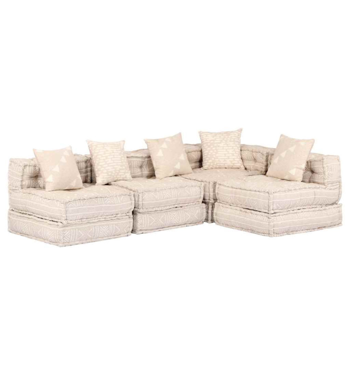 Pouf modulaire à 4 places Beige Tissu | Mobilier & Déco