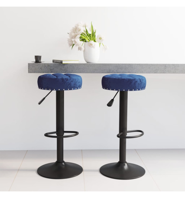 Tabourets de bar lot de 2 bleu velours | Mobilier & Déco