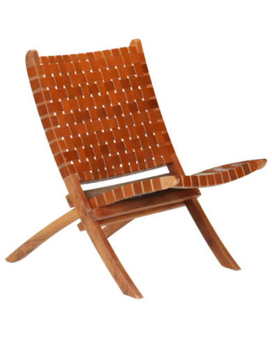 Chaise pliable bandes croisées marron cuir véritable | Mobilier & Déco
