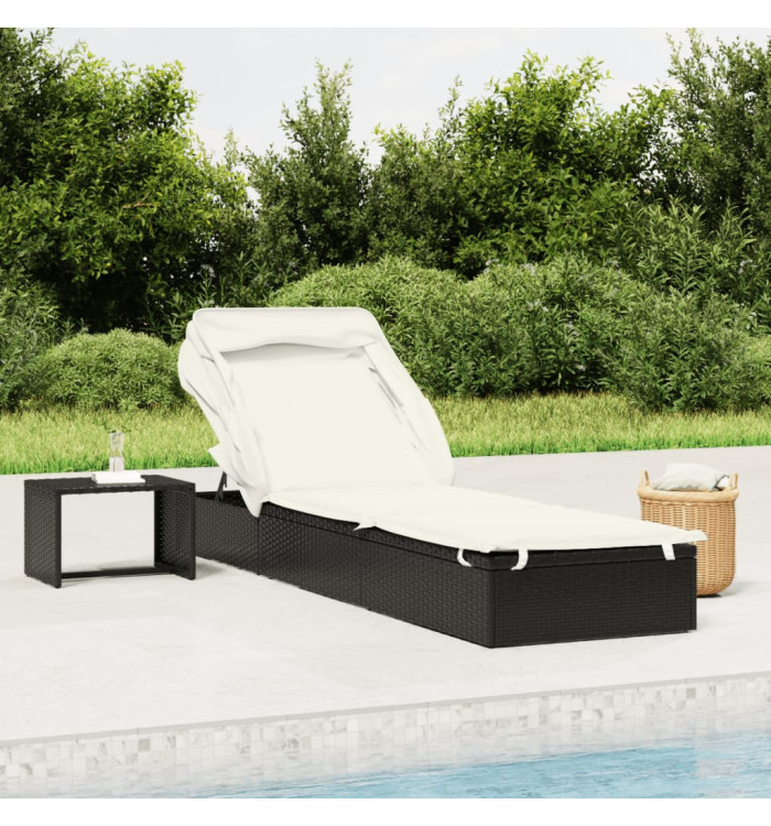 Transat avec toit pliable noir 213x63x97 cm résine tressée | Mobilier & Déco