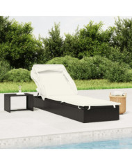 Transat avec toit pliable noir 213x63x97 cm résine tressée | Mobilier & Déco