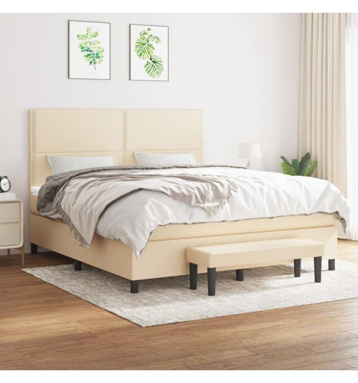 Sommier à lattes de lit avec matelas Crème 160x200 cm Tissu | Mobilier & Déco