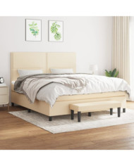 Sommier à lattes de lit avec matelas Crème 160x200 cm Tissu | Mobilier & Déco