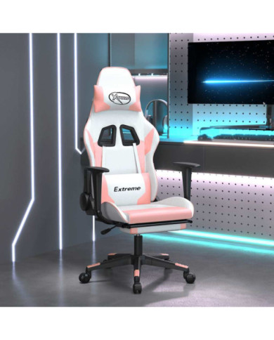 Chaise de jeu de massage avec repose-pied Blanc rose Similicuir | Mobilier & Déco