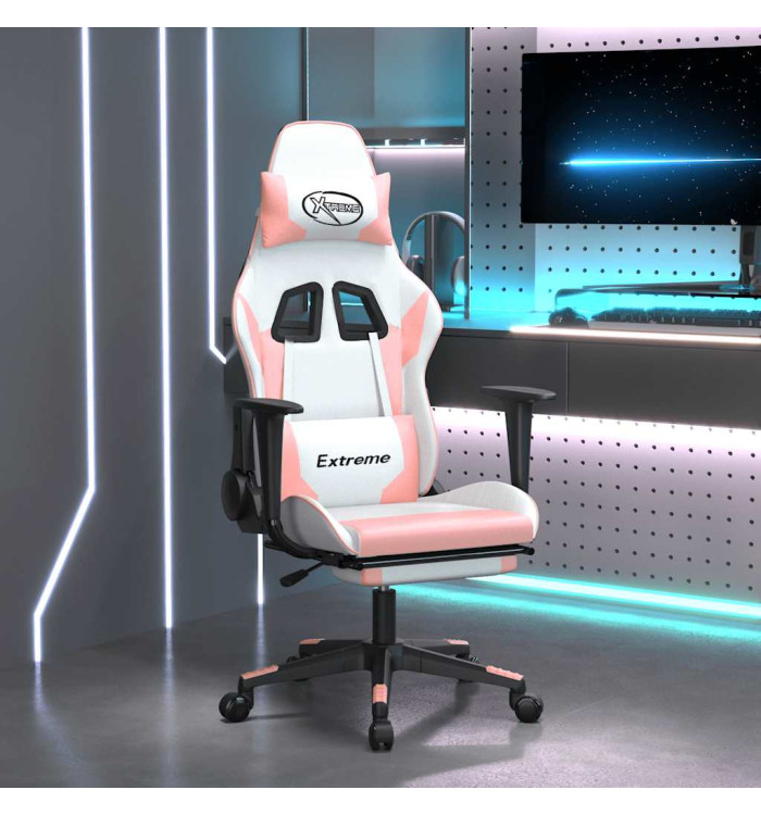 Chaise de jeu de massage avec repose-pied Blanc rose Similicuir | Mobilier & Déco