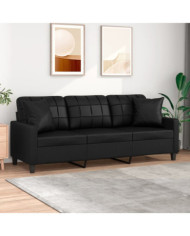 Canapé 3 places avec oreillers décoratifs noir 180cm similicuir | Mobilier & Déco