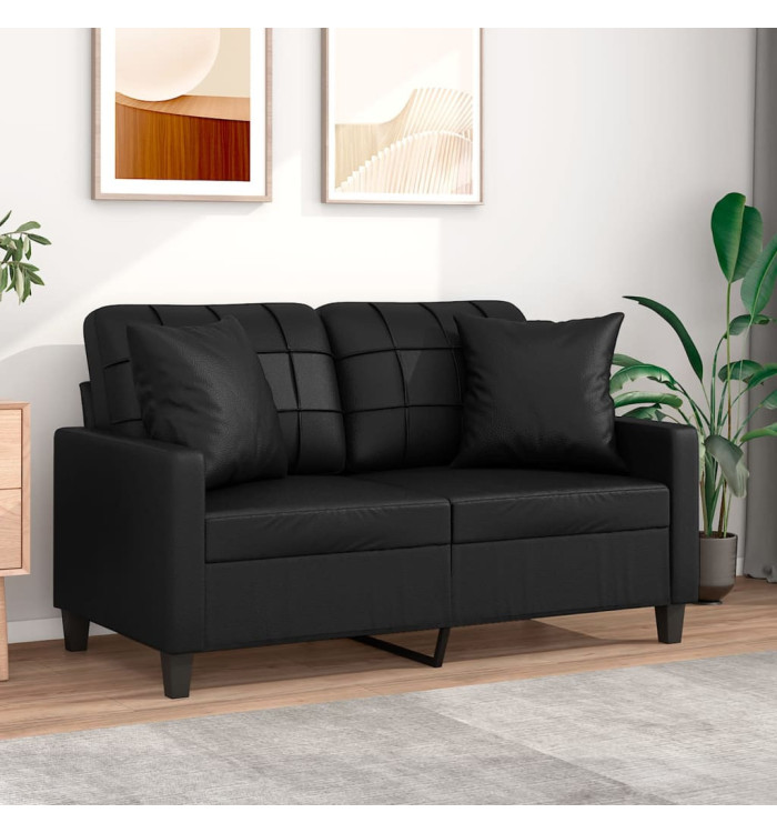 Canapé 2 places avec oreillers décoratifs noir 120cm similicuir | Mobilier & Déco