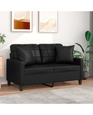 Canapé 2 places avec oreillers décoratifs noir 120cm similicuir | Mobilier & Déco