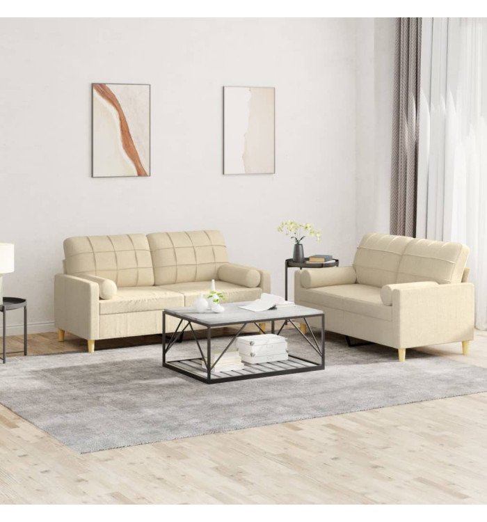 Ensemble de canapés 2 pcs avec coussins crème tissu | Mobilier & Déco