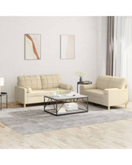 Ensemble de canapés 2 pcs avec coussins crème tissu | Mobilier & Déco