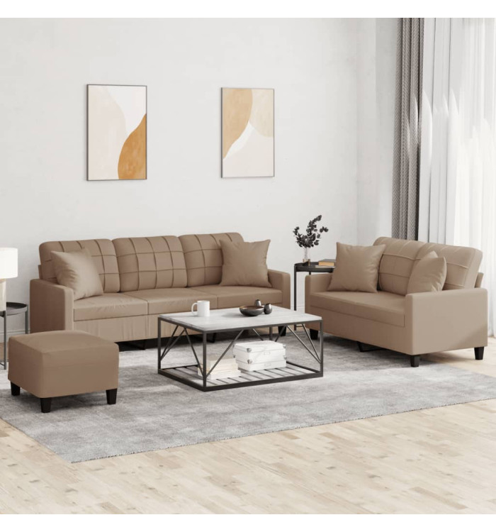 Ensemble de canapés 3 pcs avec coussins cappuccino similicuir | Mobilier & Déco