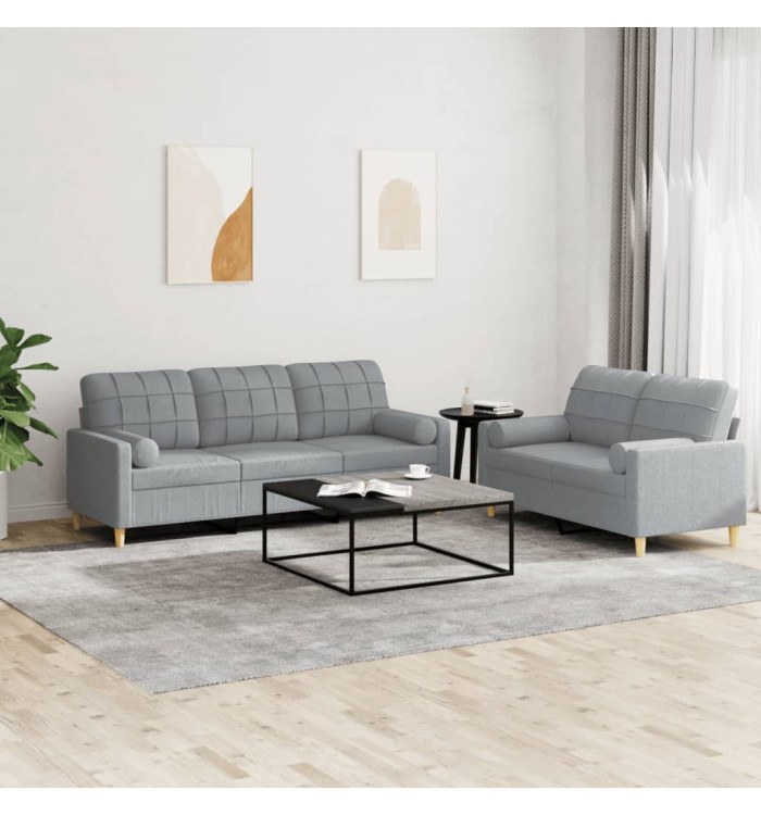 Ensemble de canapés 2 pcs coussins gris clair tissu | Mobilier & Déco