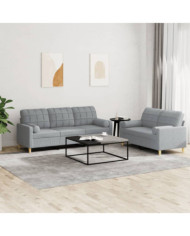 Ensemble de canapés 2 pcs coussins gris clair tissu | Mobilier & Déco