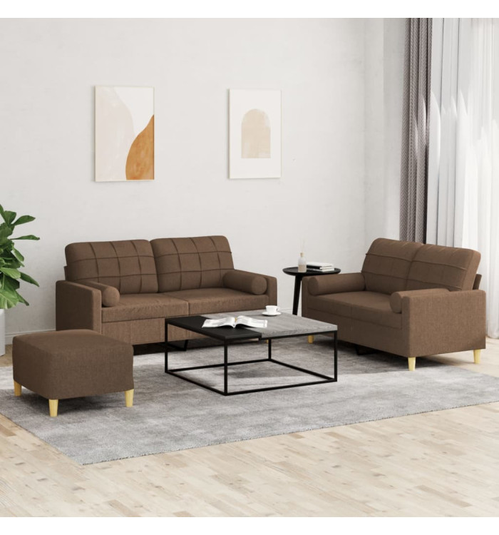 Ensemble de canapés 3 pcs avec coussins marron tissu | Mobilier & Déco