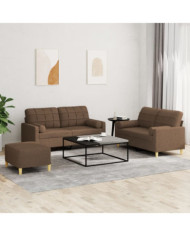 Ensemble de canapés 3 pcs avec coussins marron tissu | Mobilier & Déco