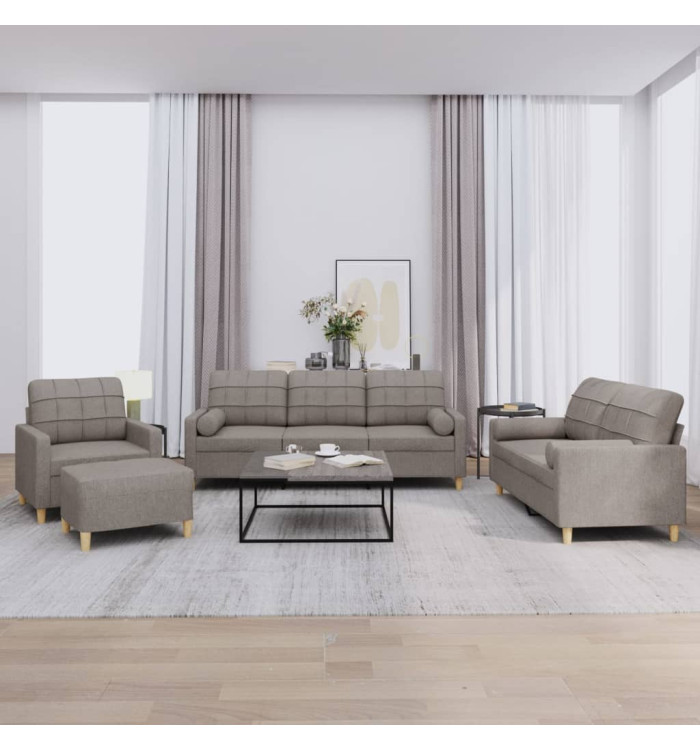 Ensemble de canapés 4 pcs avec coussins taupe tissu | Mobilier & Déco