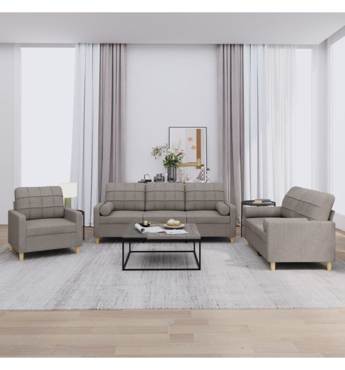 Ensemble de canapés 3 pcs avec coussins taupe tissu | Mobilier & Déco
