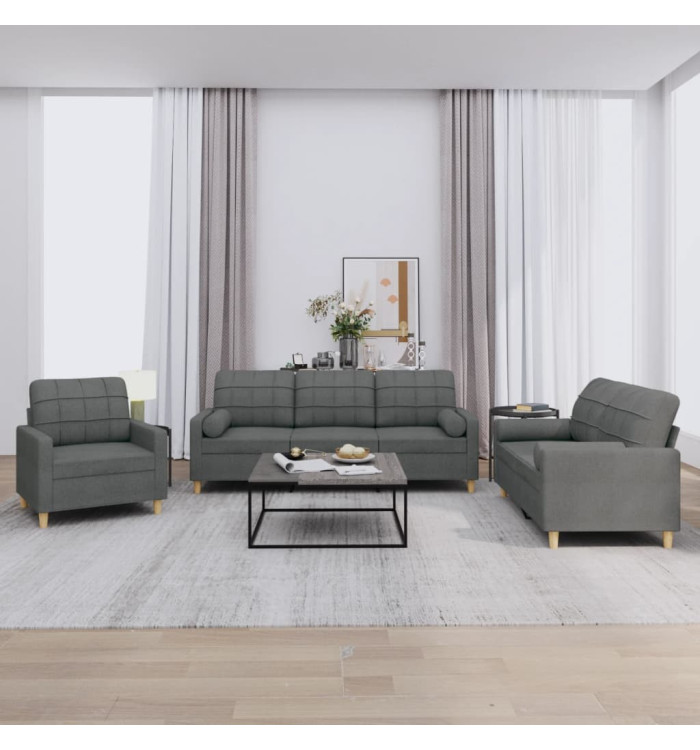 Ensemble de canapés 3 pcs coussins gris foncé tissu | Mobilier & Déco