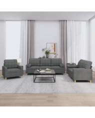 Ensemble de canapés 3 pcs coussins gris foncé tissu | Mobilier & Déco