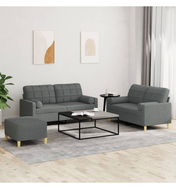 Ensemble de canapés 3 pcs coussins gris foncé tissu | Mobilier & Déco