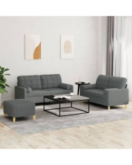 Ensemble de canapés 3 pcs coussins gris foncé tissu | Mobilier & Déco