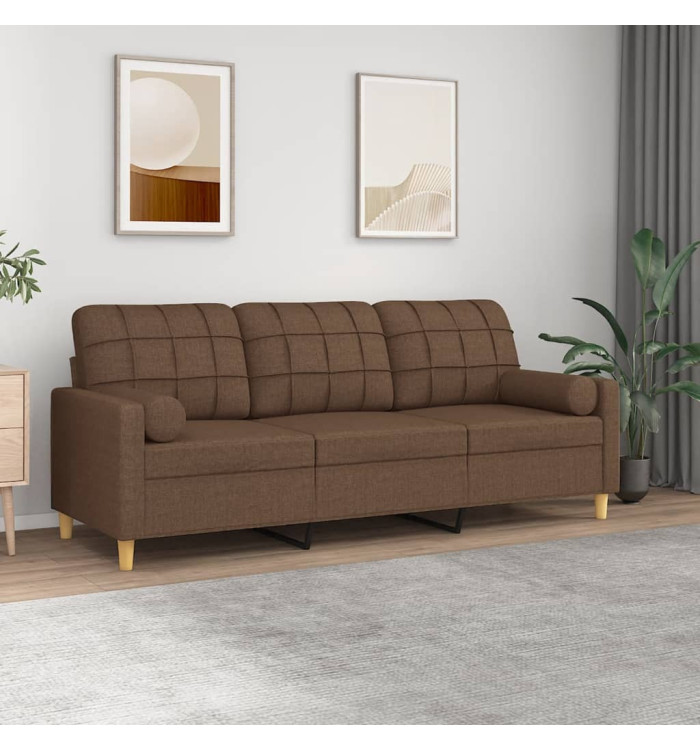 Canapé 3 places avec oreillers décoratifs marron 180 cm tissu | Mobilier & Déco