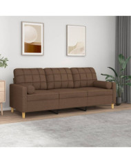 Canapé 3 places avec oreillers décoratifs marron 180 cm tissu | Mobilier & Déco