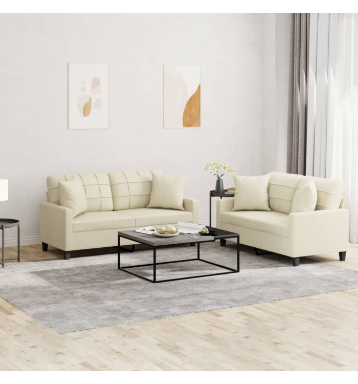 Ensemble de canapés 2 pcs avec coussins crème similicuir | Mobilier & Déco