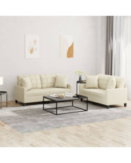 Ensemble de canapés 2 pcs avec coussins crème similicuir | Mobilier & Déco