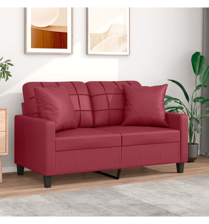 Canapé 2 places avec oreillers bordeaux 120 cm similicuir | Mobilier & Déco