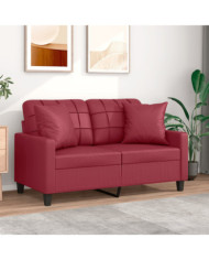 Canapé 2 places avec oreillers bordeaux 120 cm similicuir | Mobilier & Déco