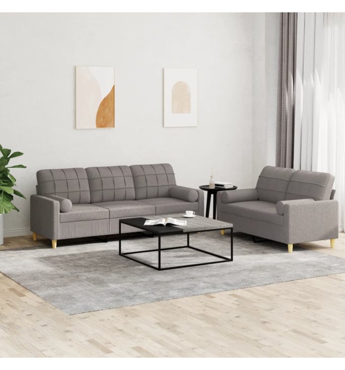 Ensemble de canapés 2 pcs avec coussins taupe tissu | Mobilier & Déco