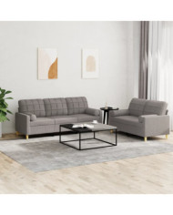 Ensemble de canapés 2 pcs avec coussins taupe tissu | Mobilier & Déco