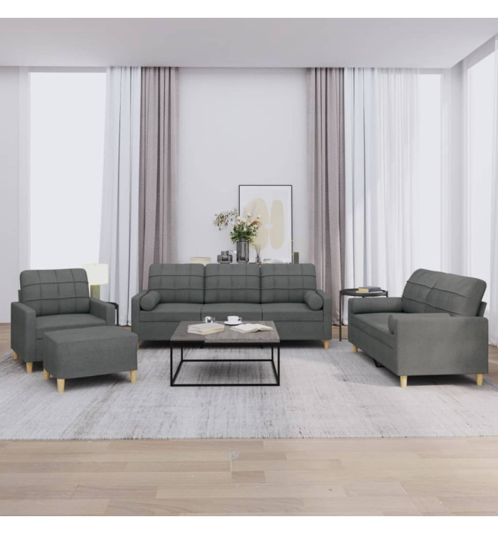Ensemble de canapés 4 pcs coussins gris foncé tissu | Mobilier & Déco