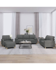 Ensemble de canapés 4 pcs coussins gris foncé tissu | Mobilier & Déco