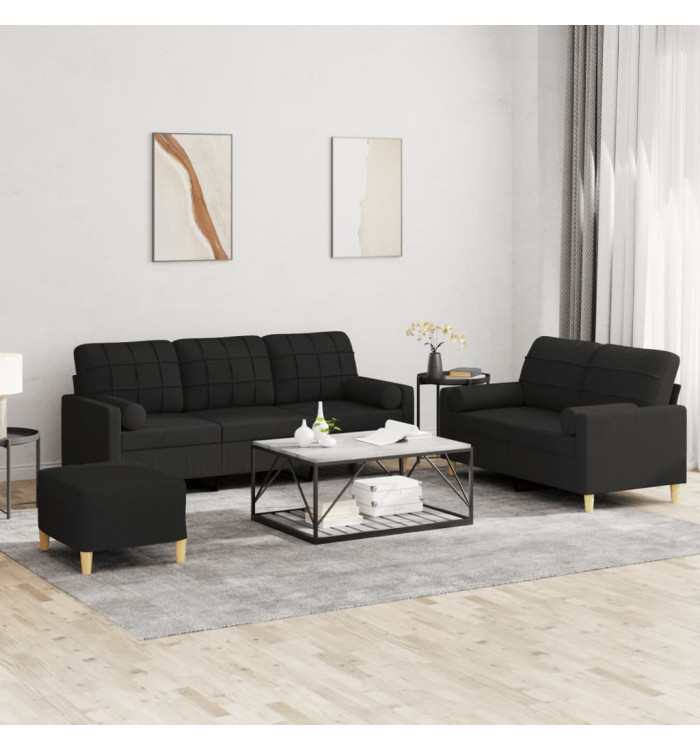 Ensemble de canapés 3 pcs avec coussins noir tissu | Mobilier & Déco