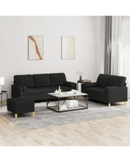 Ensemble de canapés 3 pcs avec coussins noir tissu | Mobilier & Déco
