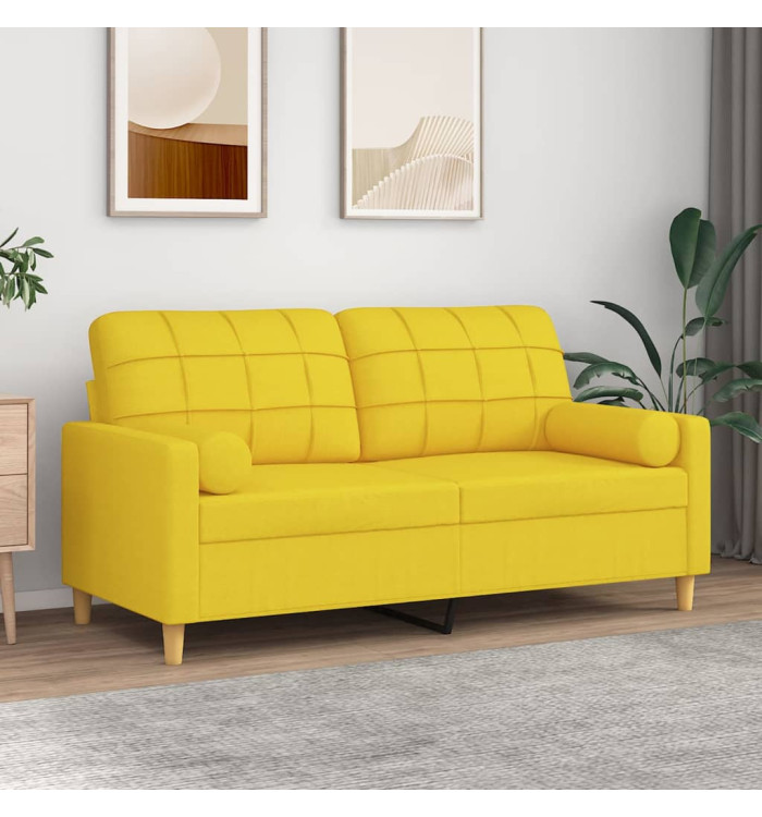 Canapé 2 places avec oreillers jaune clair 140 cm tissu | Mobilier & Déco