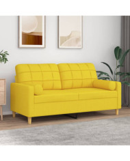 Canapé 2 places avec oreillers jaune clair 140 cm tissu | Mobilier & Déco