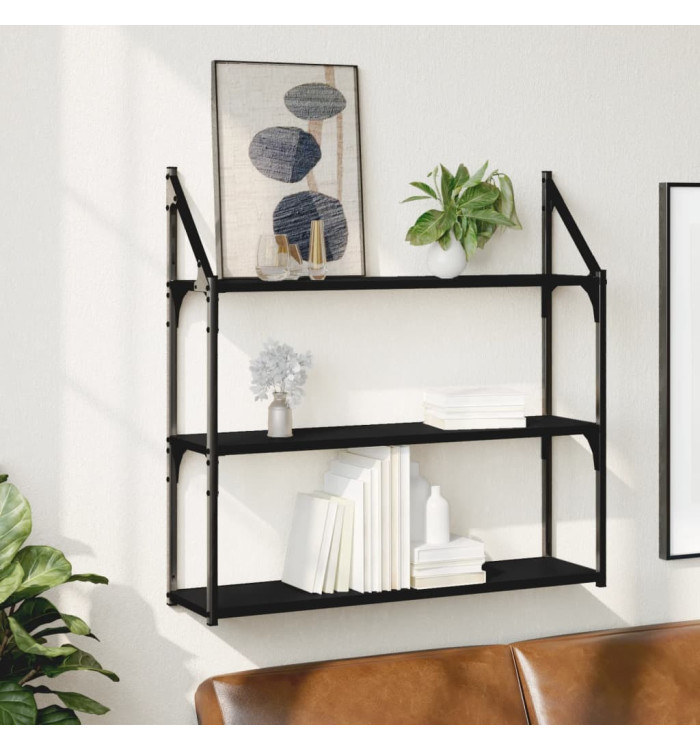 Étagère murale 3 niveaux noir 80x21x78,5 cm bois d'ingénierie | Mobilier & Déco