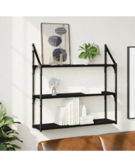 Étagère murale 3 niveaux noir 80x21x78,5 cm bois d'ingénierie | Mobilier & Déco