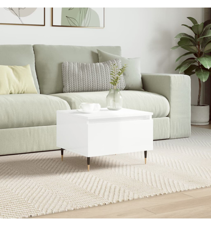 Table basse blanc brillant 50x46x35 cm bois d'ingénierie | Mobilier & Déco