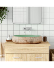 Vasque à poser vert et marron ovale 59x40x15 cm céramique | Mobilier & Déco