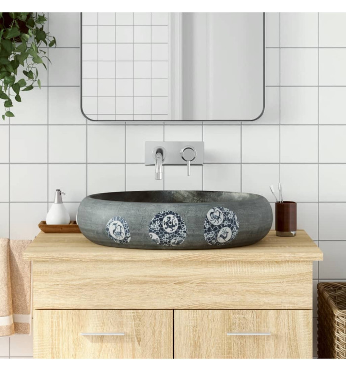 Vasque à poser gris ovale 59x40x15 cm céramique | Mobilier & Déco
