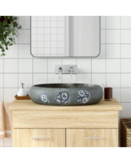 Vasque à poser gris ovale 59x40x15 cm céramique | Mobilier & Déco