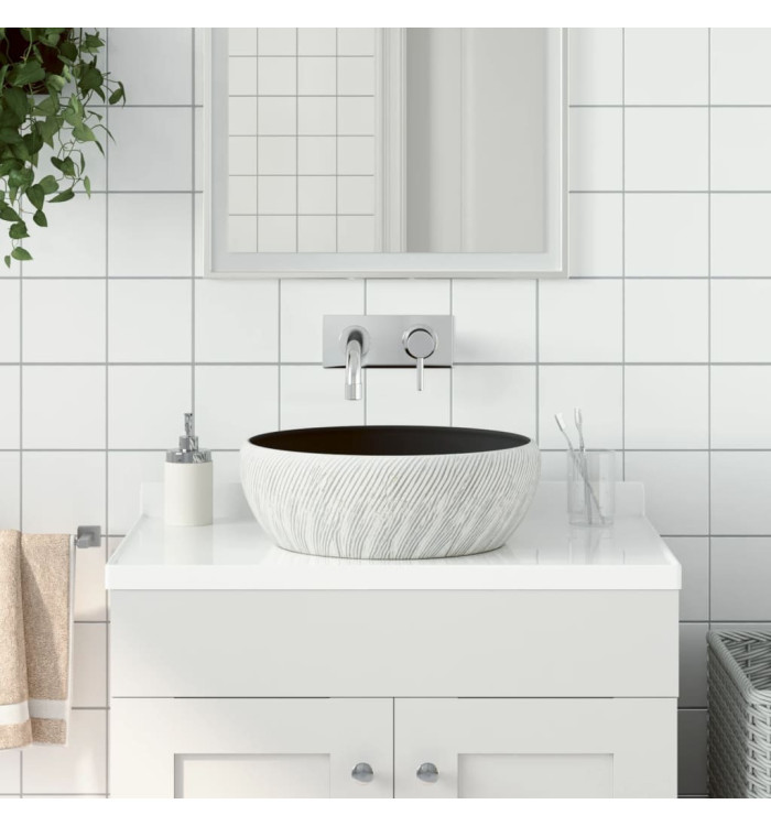 Vasque à poser noir et gris rond Φ41x14 cm céramique | Mobilier & Déco