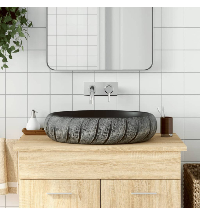 Vasque à poser noir et gris ovale 59x40x15 cm céramique | Mobilier & Déco